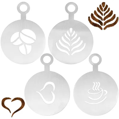 Kaffee-Latte-Schablonen, 4er-Set, Edelstahl, 4 Motive, 12,1 x 8,6 cm