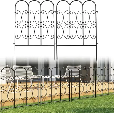 Immagine prodotto di Recinzione decorativa da giardino in metallo, ad arco, lunghezza totale 3,5 metri, composta da 5 pannelli