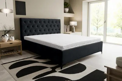 Produktbild von VENASI Glamour Bett Chesterfield 160x200 Samtbett Polsterbett mit Bettkasten und Lattenrost SAMT SCHWARZ