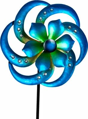 Produktbild von Gartenstecker doppel Windrad Metall Blume Windmühle Windspiel Garten Deko Figur