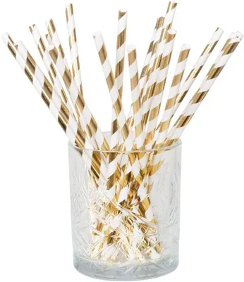 Produktbild von WOOOOZY Papierstrohhalme in Gold/Weiß, 20 Stück, 20 cm