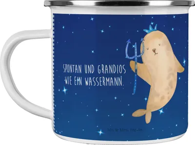 Produktbild von Mr. & Mrs. Panda wanderbecher Sternzeichen Wassermann - Sternenhimmel Blau - Geschenk, Teetasse, Nix, Emaille Becher, Meermann, Tasse, Pott, outdoortasse, Meer, Februar