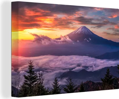 Obrázek produktu pro OneMillionCanvasses® - Obraz na plátně - 140x90 cm, hory v mlze, nástěnné umění tisk nástěnné dekorace - fotografie na plátně - malba na dřevěném rámu