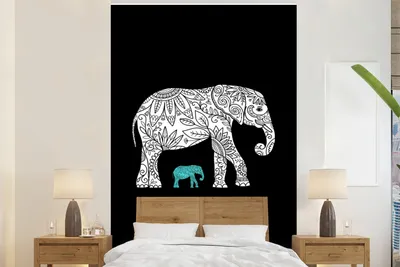 Produktbild von MuchoWow® Fototapete für Wohnzimmer oder Schlafzimmer Wandtapete Vinyl Motivtapete Elefant - Muster - Schwarz - 160x240 cm - Vinyltapete