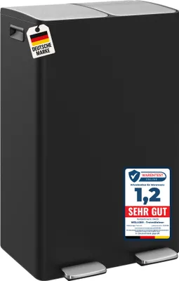 Produktbild von WELLGRO Treteimer 2x30L Schwarz – Edelstahl mit Softclose & Pedal