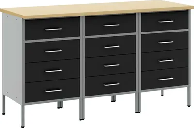 Produktbild von Möbel Werkbank 3-Teilig Schwarz und Grau aus Holzwerkstoff und Stahl - Werkbänke 3321368