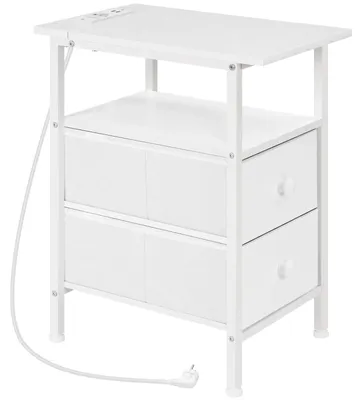 Beistelltisch mit Ladestation, 2 Schubladen, 48x30x60 cm, Weiß