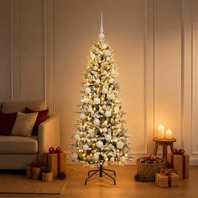 Productafbeelding van Kunstkerstboom met kerstbal 150 cm 150 LED's Warmwit PVC en PE