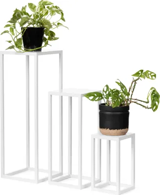 Produktbild von LAMO Manufaktur Pflanzenständer Set 3 Stück 28/48/68 cm - Blumenhocker Weiß aus Metall | Blumenständer hoch, mittel und klein - Metallständer für Skulpturen, Deko und große Pflanzen | Blumensäulen