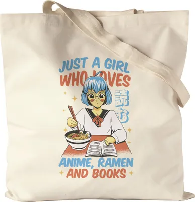 Produktbild von Just a girl who loves Anime, Ramen and Books Jutebeutel Anime Fans Ramen Lieblingsgericht Bücher Manga