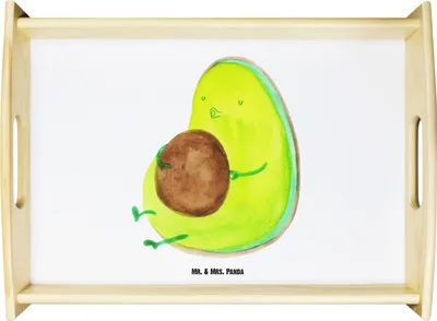 Produktbild von Mr. & Mrs. Panda holz serviertablett Avocado Pfeifen - Weiß - Geschenk, Servierplatte, Tablett, Abnehmen, Schwanger, sofatablett, Servier, Diät
