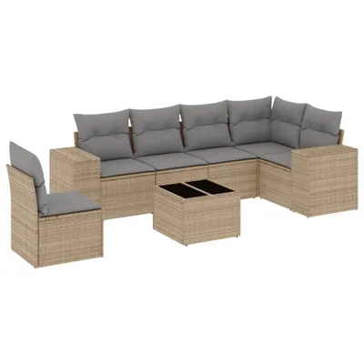Produktbild von vidaXL 7-tlg. Garten-Sofagarnitur mit Kissen Beige Poly Rattan