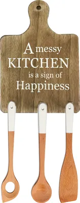 Image de Planche de cuisine en bois "Kitchen" avec 3 crochets Marron