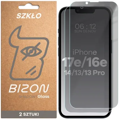 Produktbild von Gehärtetes Glas mit Privatschutzfilter für iPhone 17e / 16e / 14 / 13 Pro / 13, Bizon Glass Clear Shadow Duo, getönt, 2 Stück