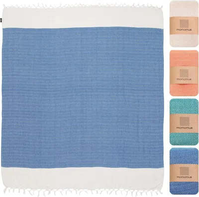 Obrázok produktu pre Plážová osuška Fouta XXL 200 x 220 cm, 100% bavlna, modrá, na pláž