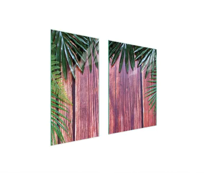 Produktbild von Herdabdeckplatten 2 teilig 75x52 Glaskeramikkochfeld Abdeckung Glas Schneidebrett Holz Laub
