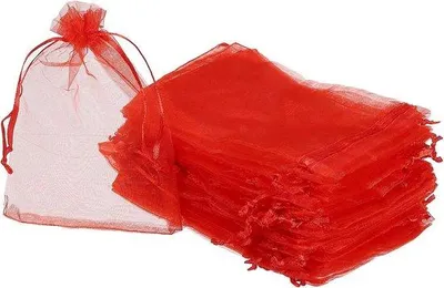 Obrázek produktu pro Organzové sáčky, 100 ks, 10 x 15 cm, na dárky, šperky, svatby, oslavy, Vánoce, cukrovinky, červené