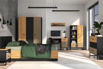 Produktbild von Jugendzimmer Set 7-teilig CASPER-131, Bett 120x200cm mit aufklappbarem Lattenrost, in schwarz und braun