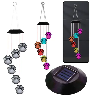 Produktbild von Solar-Garten-LED-Leuchten, Hundepfotenglocken, bunt, 70 cm
