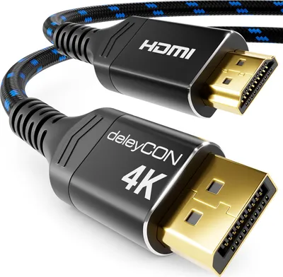 Produktbild von deleyCON 5m 4K DisplayPort auf HDMI Kabel Kurz (Für HDMI Monitor, TV, Beamer) - 4K@60Hz - Aluminium-Stecker + Nylonkabel - für DP Computer, PC, Grafikkarte