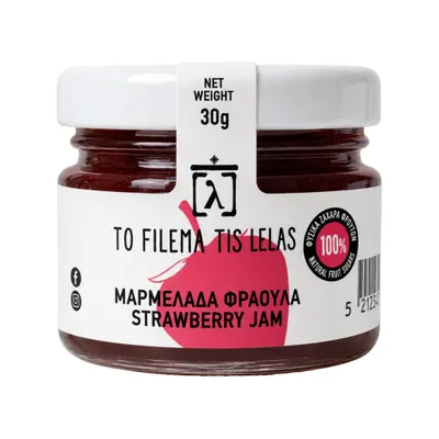 To Filema Tis Lelas Erdbeermarmelade 30 g Mini-Glas auf Weiß
