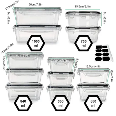 Produktbild von Kühlschrank-Aufbewahrungsbox-Set mit Deckel, Frischhaltebox, transparente Aufbewahrungsdose, versiegelte Lunchbox mit Deckel.Stückzahl:24 Stück