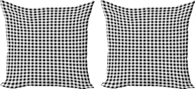 Obrázek produktu pro ABAKUHAUS Sada povlaků na polštářky Tartan (2ks), inspirovaná kostkovaným vzorem, tradiční kostkované, pruhované, hladké čtverce, 40 x 40 cm, bílá a černá barva