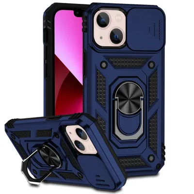 Obrázek produktu pro Pouzdro pro iPhone 14 dvouvrstvé pouzdro s posuvným krytem kamery a prstencovým stojánkem modré