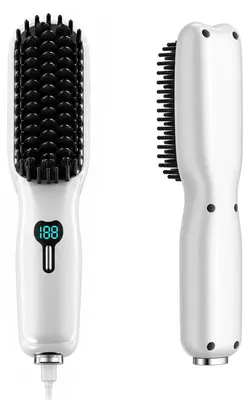 Produktbild von Kabellose Glättbürste, 2-in-1 Haarglättungsbürste mit Negativ-Ionen, Keramik-Heizung, 3 Temperaturstufen, 160-220 °C, Weiß