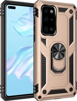 Produktbild von Huawei P40 Hülle, Dual Layer Militäre Fallschutz Schutzhülle mit Ringhalterung Ständer für Huawei P40 Gold