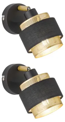 Produktbild von 2er Set Wandlampe, Stahl Textil, schwarz gold, schwenkbar, L 10 cm