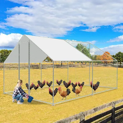 Produktbild von Jayseuw 3x3x2m Outdoor Hühnerstall Hühnerhaus Dach Geflügelstall Verzinkter Stahlrahmen mit PE für Hühner, Geflügelställe, Kleintiere