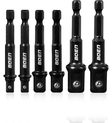 Image de Kit d'adaptateurs pour clés à douille, 3 pièces, 1/4", 3/8", 1/2", embout hexagonal, acier Cr-V, noir, 6 pièces