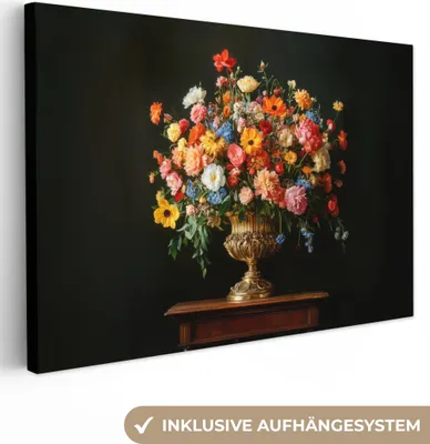 Produktbild von Leinwand Bilder 90x60 cm - Blumen - Farben, Wandbilder, Wanddeko Wohnzimmer, Bild