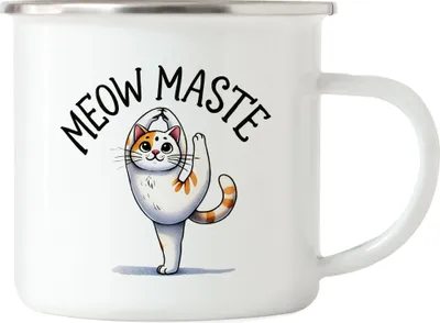 Produktbild von Meow Maste Emaille-Tasse Geschenkidee für Yoga-Fans und Katzenliebhaber Namaste