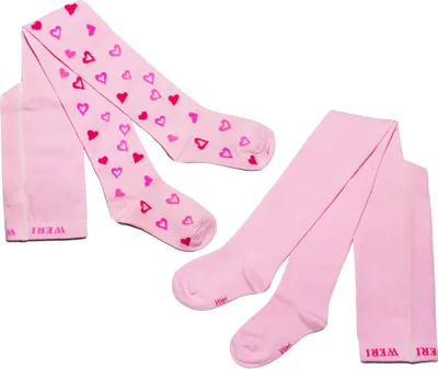 Produktbild von Kinderstrumpfhosen für Mädchen 2-er Pack aus Baumwolle Herzen Rosa Größe 110-116