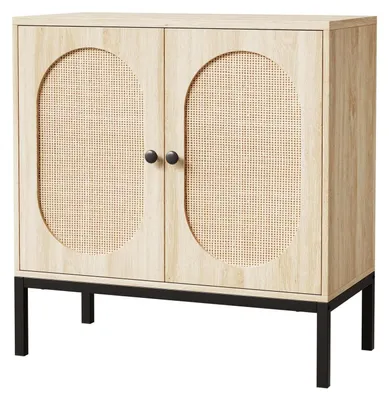 Produktbild von Sideboard mit Rattan-Türen Braun 80x40x82 cm MDF Metallbeine