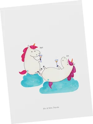 Produktbild von Mr. & Mrs. Panda Ansichtskarte Einhorn Sekt - Weiß - Geschenk, Grußkarte, Freundin, Postkarten, Postkarte, Ansichtskarten, Korken, Kunstkarten, Einhörner, Party, Unicorn