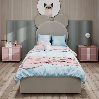 Produktbild von Sweiko Modern Minimalist Upholstered Bed with Soft Cartoon-Design Headboard, 90x200 cm, Beige, Multifunctional Bedroom Furniture, High-Profile Storage Base with Gas Lift System, Mattress Not Included.