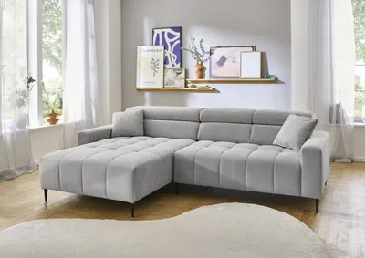 Produktbild von Wohnlandschaft >Stanislaw< elektr. Sitztiefenverstellung, Cord silbergrau - 256x100x180cm (BxHxT)