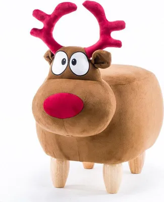 Produktbild von Tierhocker RENTIER braun rot Kinderhocker Massivholz natur