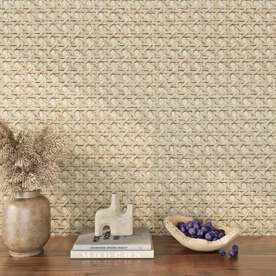 Productafbeelding van Unyqoos® Beige zelfklevende decorfolie met rattanstructuur, gladde vinyloppervlakte, 40 cm x 7 m – geschikt voor meubels en wanden, waterbestendig, verwijderbaar