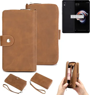 Produktbild von K-S-Trade Handyhülle Schutzhülle kompatibel mit Xiaomi Redmi Note 5 & Portemonnee Tasche Handytasche Case Etui Geldbörse Wallet braun (1x)