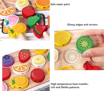 Produktbild von Holzspiel-Essensset für Kinder, Früherziehung, Obstspieße, Spielzeug, Rollenzubehör