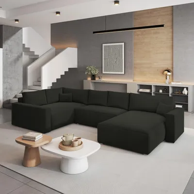 Produktbild von Masseno Ecksofa VELAMI L-S mit Schlaffunktion U-Form, Sofa mit Bettkasten, Wohnzimmersofa, Couch, Soffa, Bettsofa, Couchgarnitur- Schwarz, MONOLITH 95