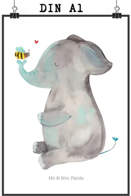 Produktbild von Mr. & Mrs. Panda Bild Elefant Biene DIN A1 - Weiß - Geschenk, Liebesspruch, Liebe, Hochzeitsgeschenk, Wanddekoration, Wandbild, drucke, Lustige Sprüche, Jahrestag, Plakat