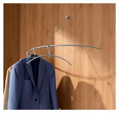 Produktbild von Halbrunde Wandgarderobe aus massivem Edelstahl, Breite: 80 cm, Tiefe: 43 cm, Höhe: 38 cm, matt geschliffen, gebogene Kleiderstange, verdeckte Wandbefestigung