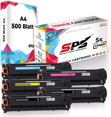 Produktbild von Druckerpapier A4 + 5x Multipack Set Kompatibel für HP Color Laserjet CM 1013 MFP (125A/CB541A, CB543A, CB542A, CB540A) Toner