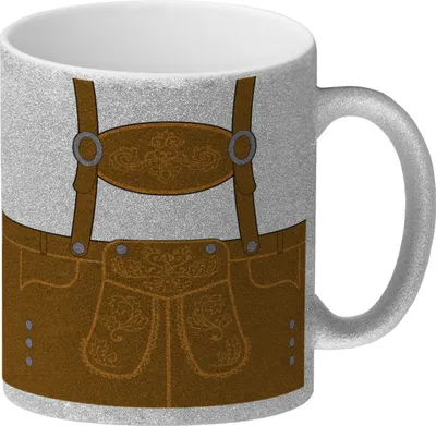 Produktbild von Lederhosen-Motiv Glitzer-Kaffeebecher