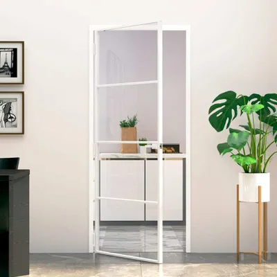 Produktbild von The Living Store Innentür Weiß 83x201,5 cm Hartglas & Aluminium Schlank
